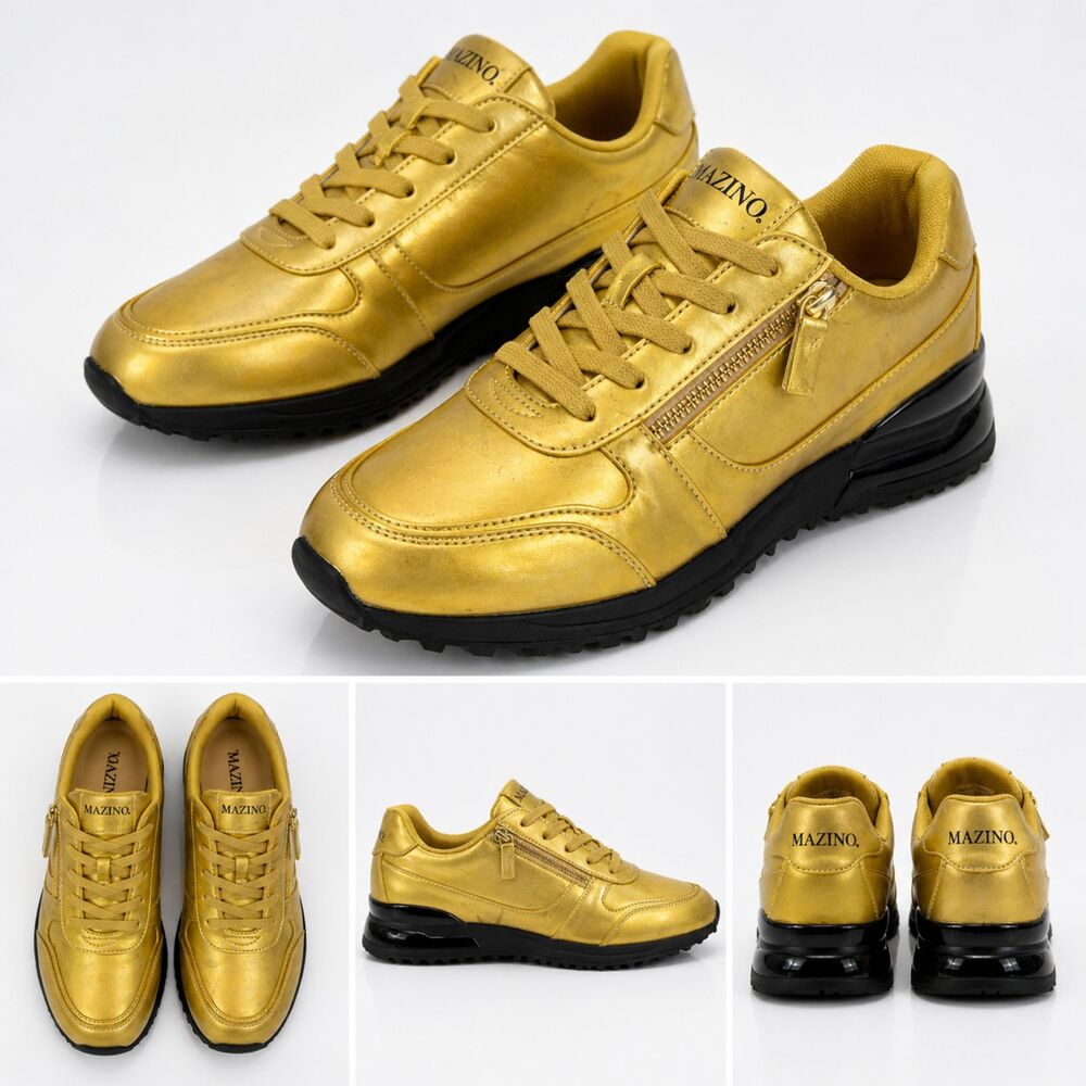 Mazino Selenite480 Sneakers Sz 13 UK/ 14 US Gold Zip Lace Casual Statement Shoes